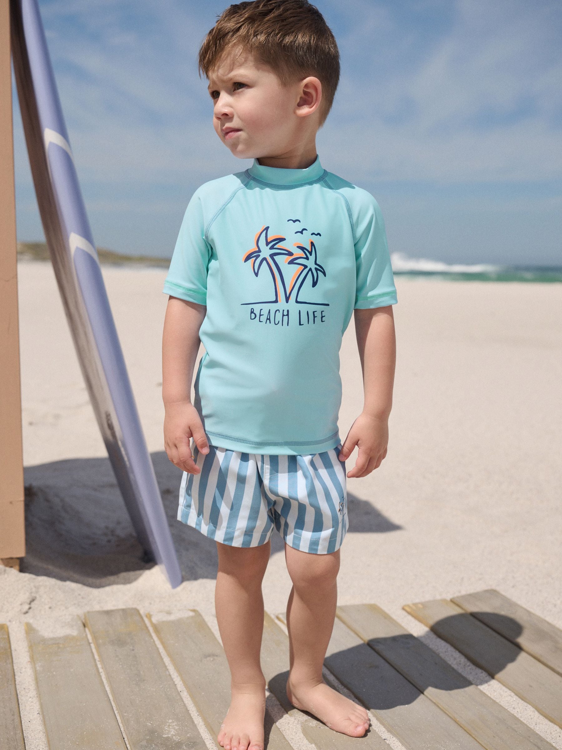 Blue Short Sleeve Sunsafe Rash Vest and Swim Shorts Set (3mths-7yrs) image 1