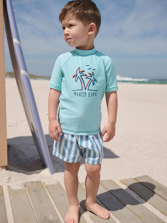 Blue Short Sleeve Sunsafe Rash Vest and Swim Shorts Set (3mths-7yrs) image 1