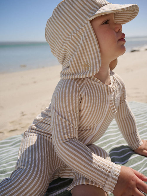 Dsiney Kidz - Neutral Striped Sunsafe Swimsuit and Hat Set (3mths-7yrs) image 1