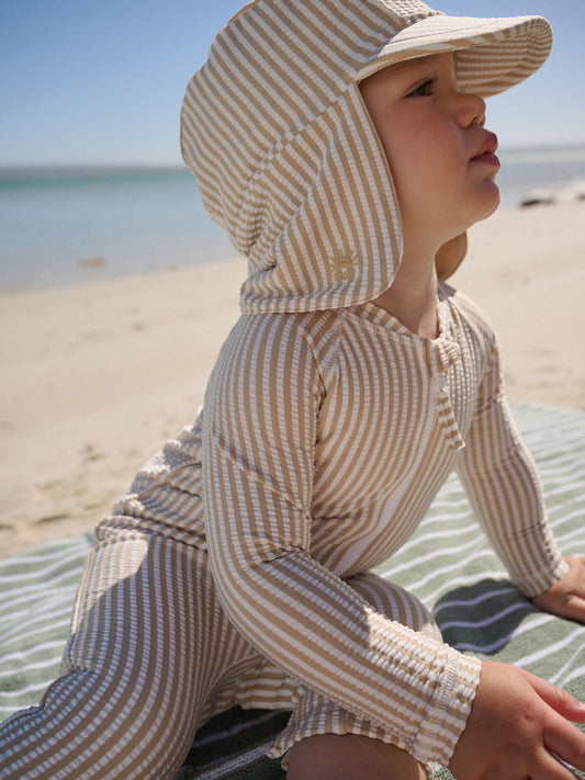 Dsiney Kidz - Neutral Striped Sunsafe Swimsuit and Hat Set (3mths-7yrs) image 1
