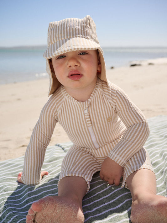 Dsiney Kidz - Neutral Striped Sunsafe Swimsuit and Hat Set (3mths-7yrs) image 2