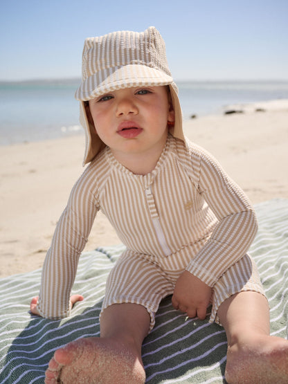 Neutral Striped Sunsafe Swimsuit and Hat Set (3mths-7yrs) image 2