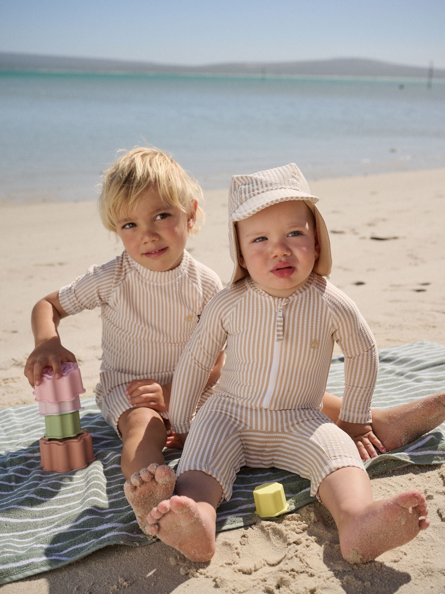 Neutral Striped Sunsafe Swimsuit and Hat Set (3mths-7yrs) image 3