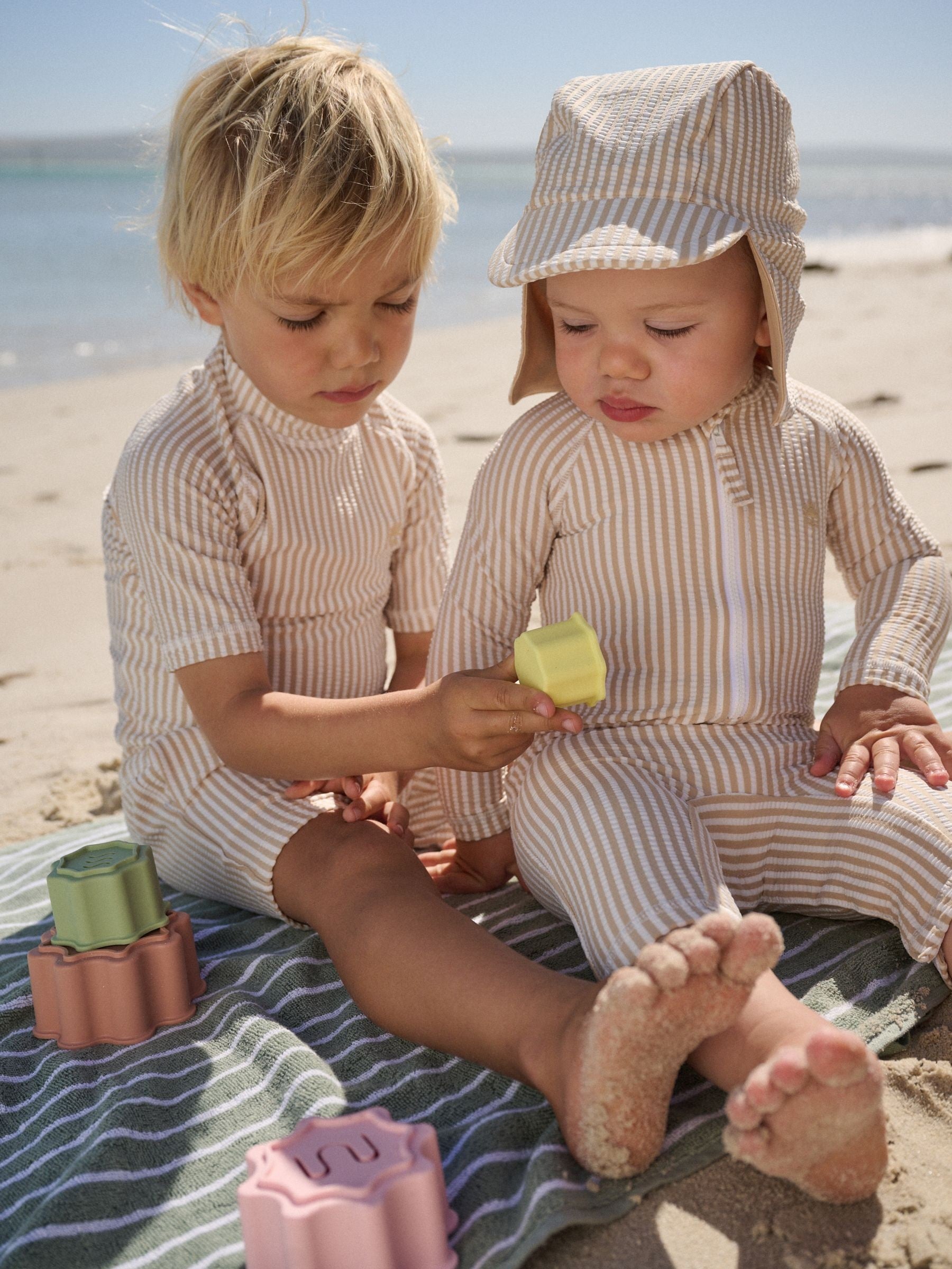 Neutral Striped Sunsafe Swimsuit and Hat Set (3mths-7yrs) image 5