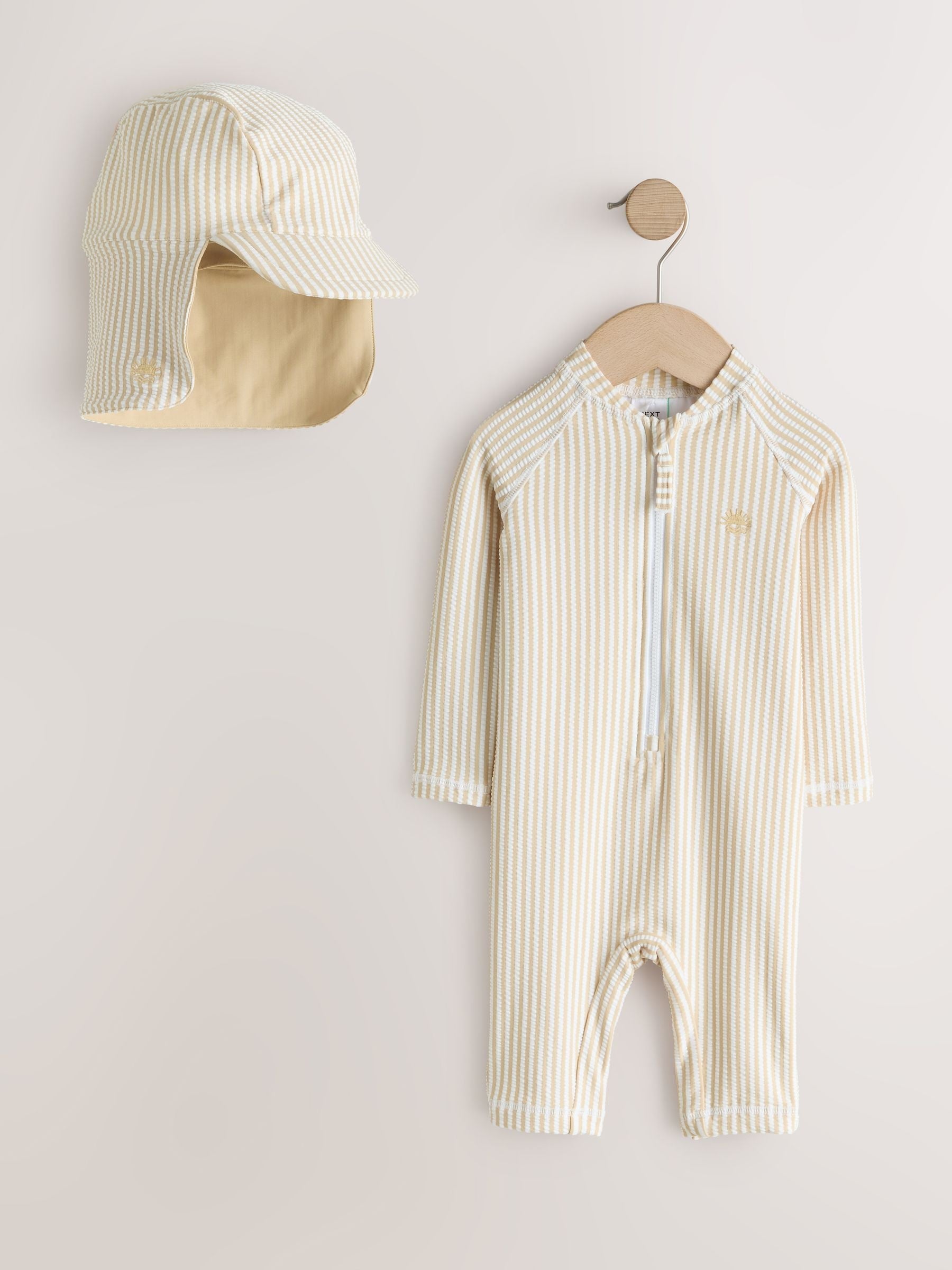 Neutral Striped Sunsafe Swimsuit and Hat Set (3mths-7yrs) image 6