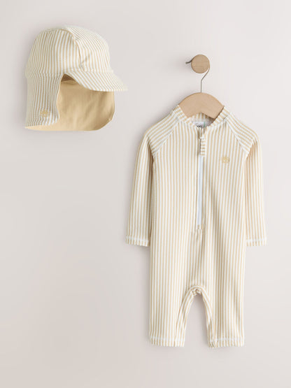 Neutral Striped Sunsafe Swimsuit and Hat Set (3mths-7yrs) image 6