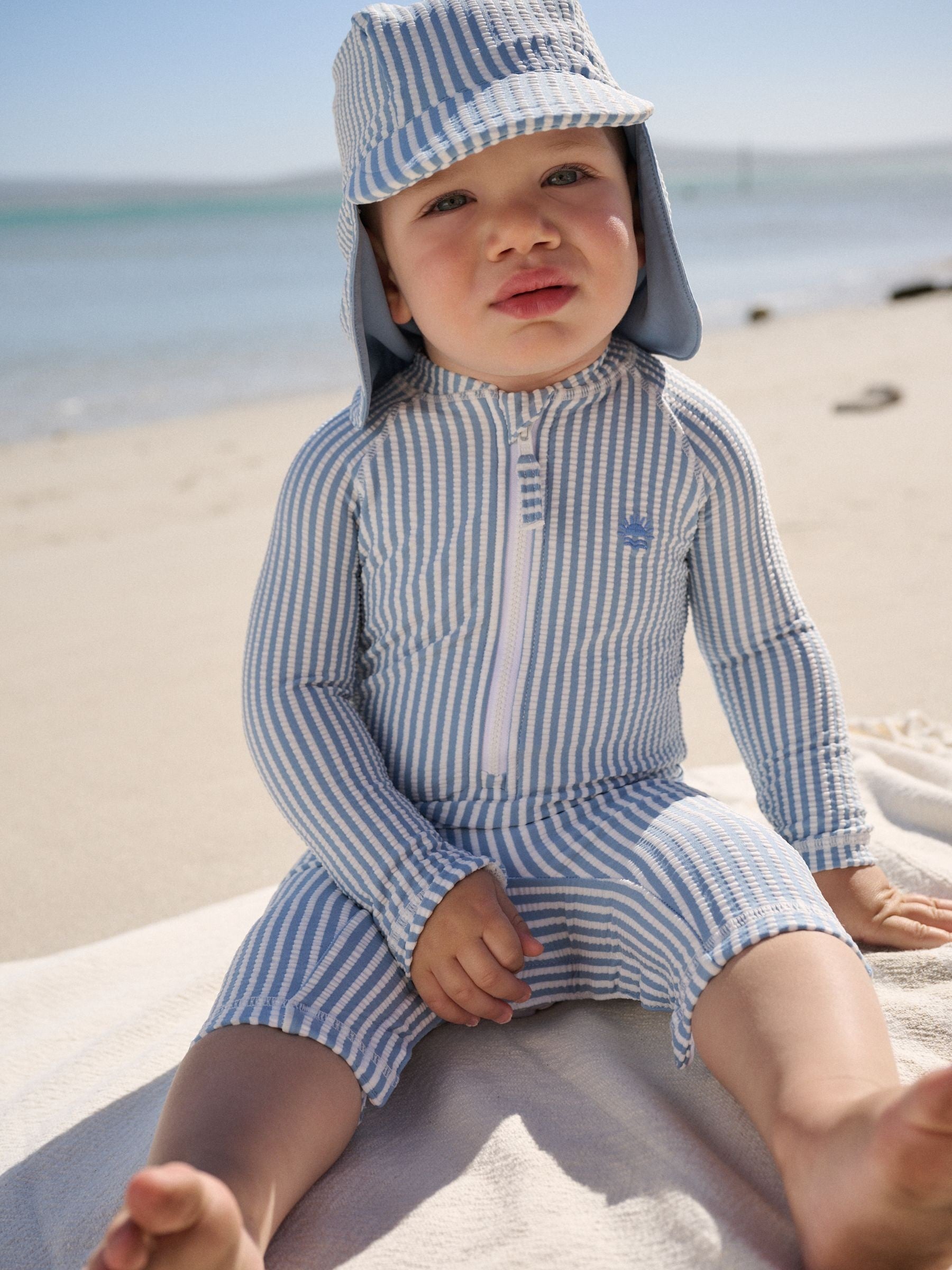 Light Blue Striped Sunsafe Swimsuit and Hat Set (3mths-7yrs) image 1