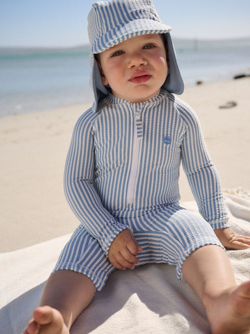 Light Blue Striped Sunsafe Swimsuit and Hat Set (3mths-7yrs) image 1