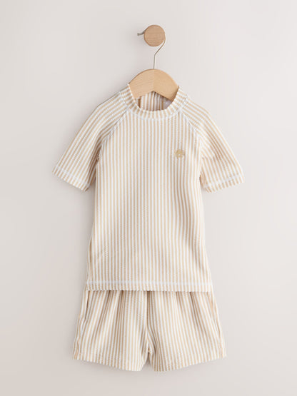 Neutral Textured Rash Vest and Swim Shorts Set (3mths-7yrs) image 1