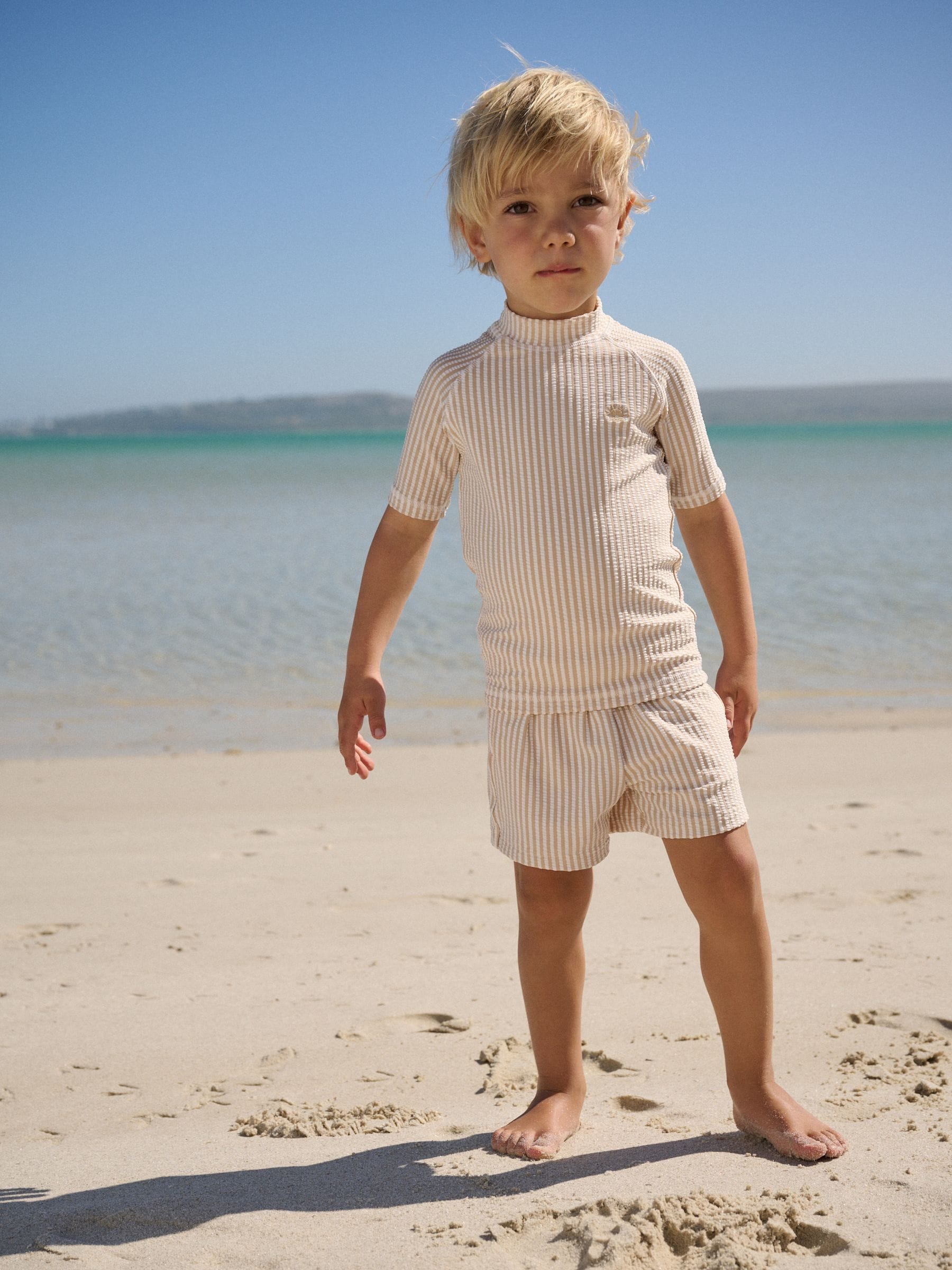 Neutral Textured Rash Vest and Swim Shorts Set (3mths-7yrs) image 1