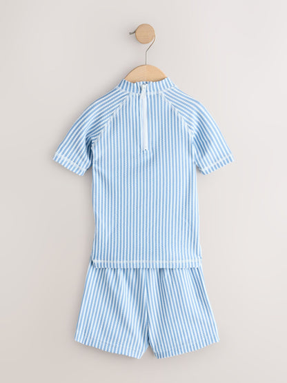 Blue Textured Rash Vest and Swim Shorts Set (3mths-7yrs) image 2