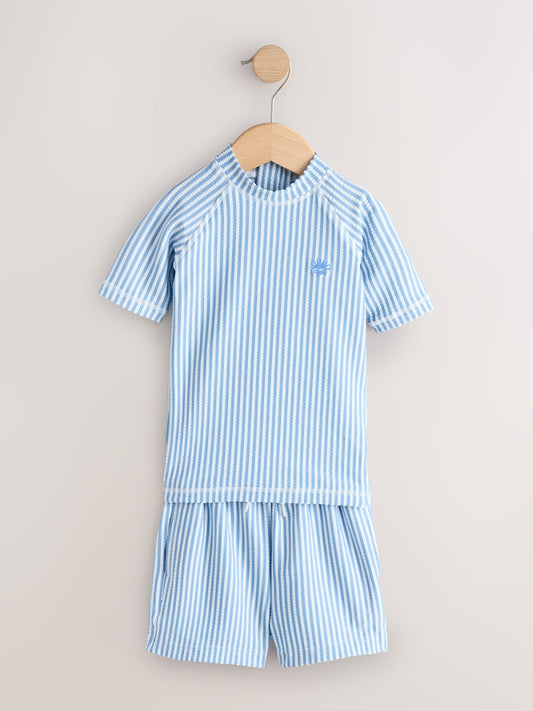 Blue Textured Rash Vest and Swim Shorts Set (3mths-7yrs) image 1