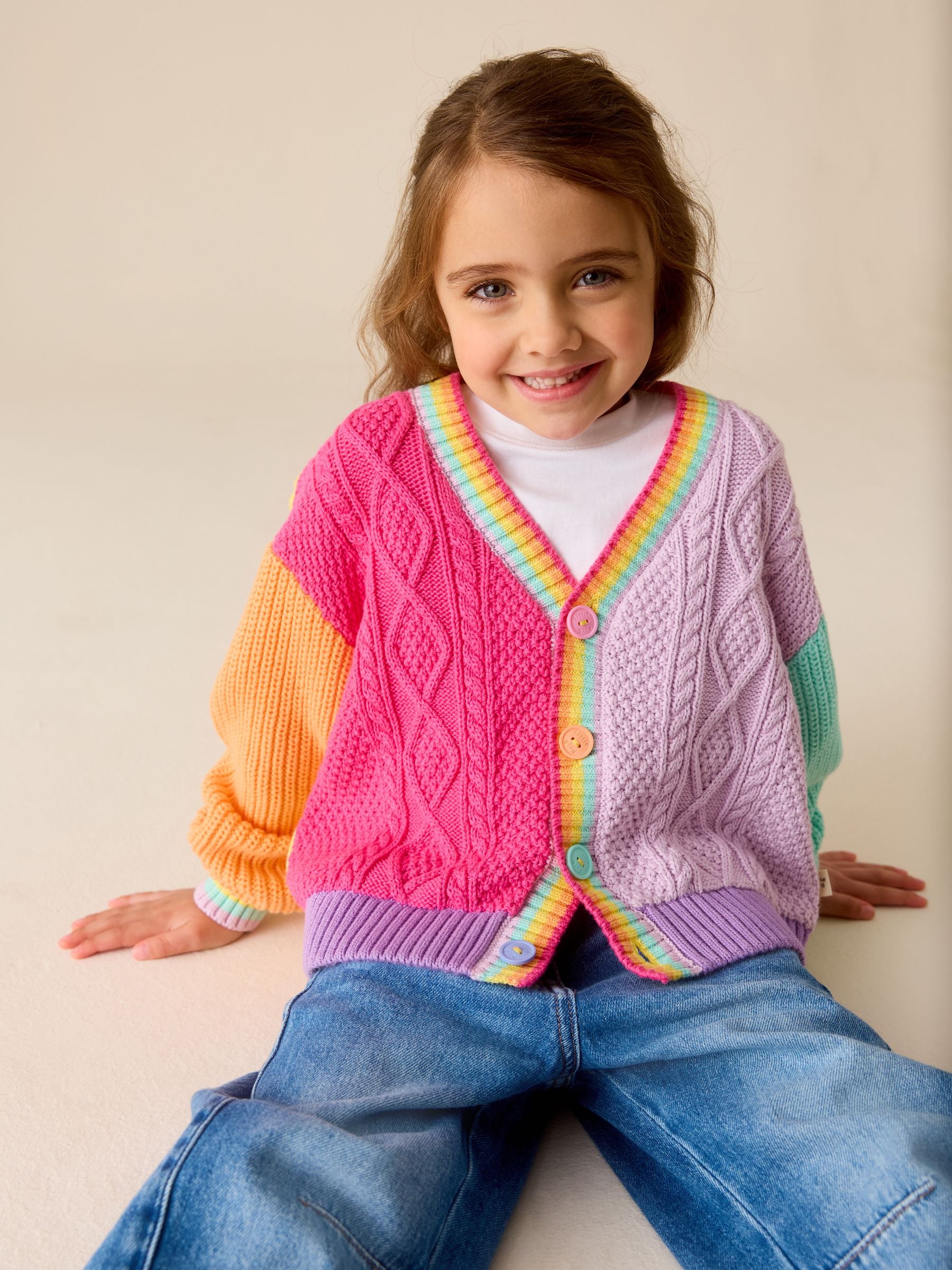 Dsiney Kidz - Little Bird by Jools Oliver Pastel Colourblock Knitted V-Neck Cardigan image 1