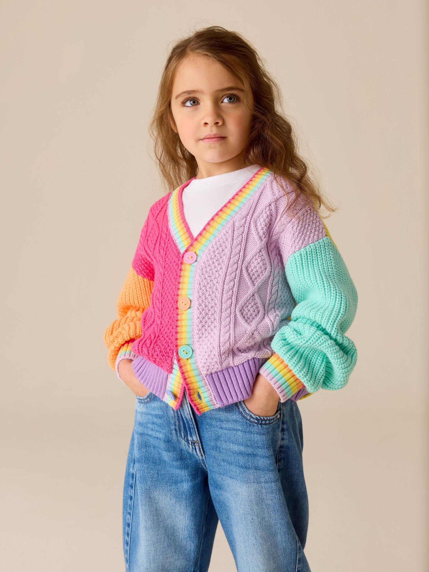 Dsiney Kidz - Little Bird by Jools Oliver Pastel Colourblock Knitted V-Neck Cardigan image 4