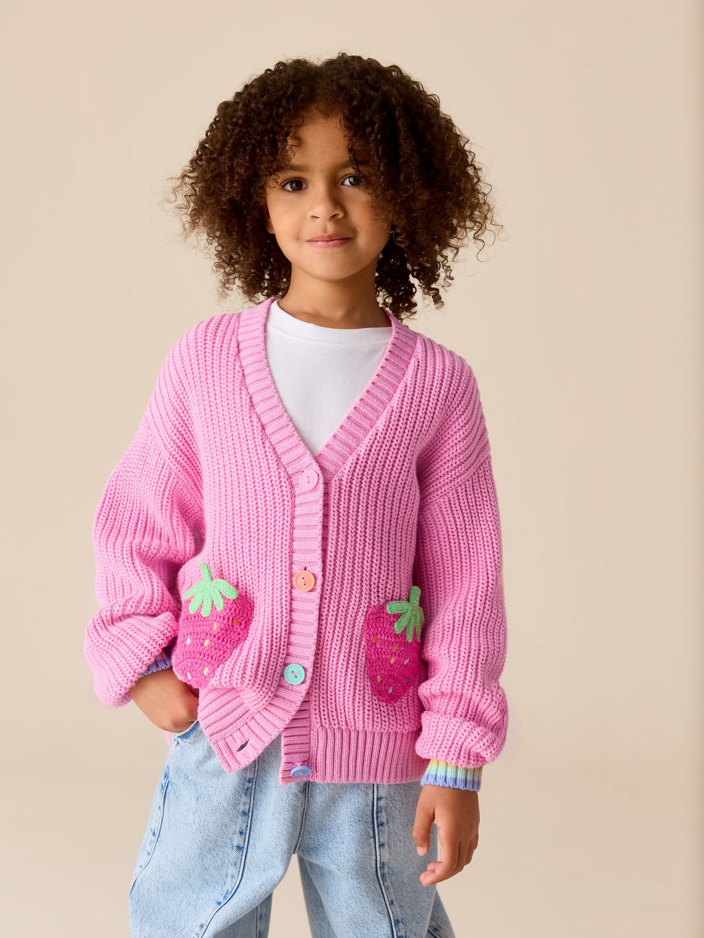 Dsiney Kidz - Little Bird by Jools Oliver Pink Knitted V-Neck Strawberry Cardigan image 1