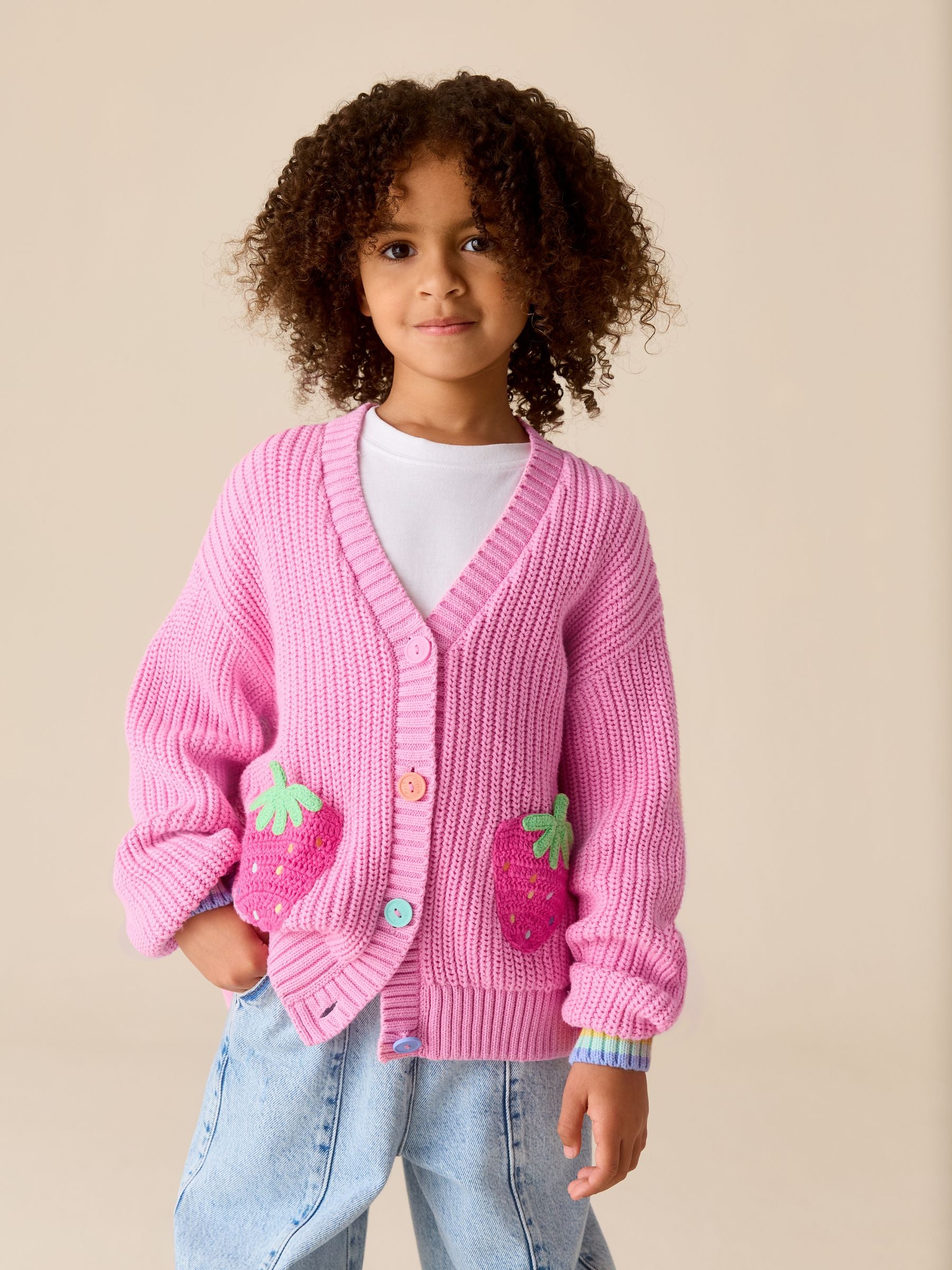 Dsiney Kidz - Little Bird by Jools Oliver Pink Knitted V-Neck Strawberry Cardigan image 1
