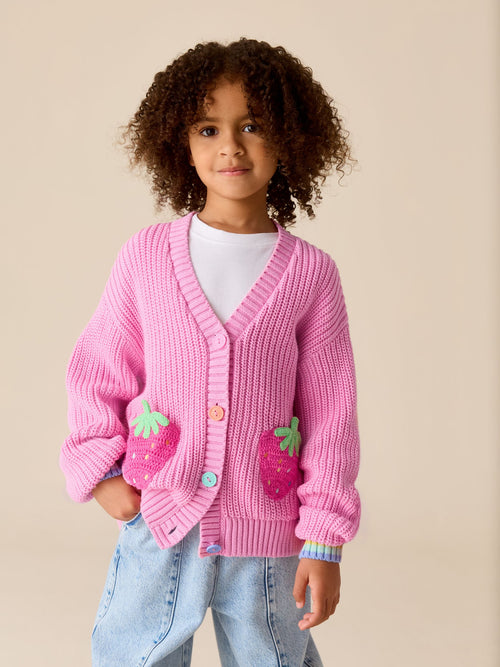 Dsiney Kidz - Little Bird by Jools Oliver Pink Knitted V-Neck Strawberry Cardigan image 1