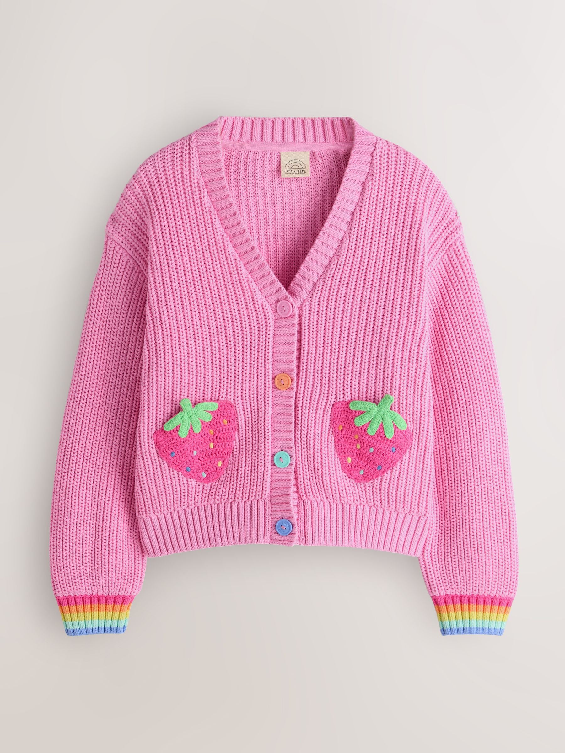 Dsiney Kidz - Little Bird by Jools Oliver Pink Knitted V-Neck Strawberry Cardigan image 2