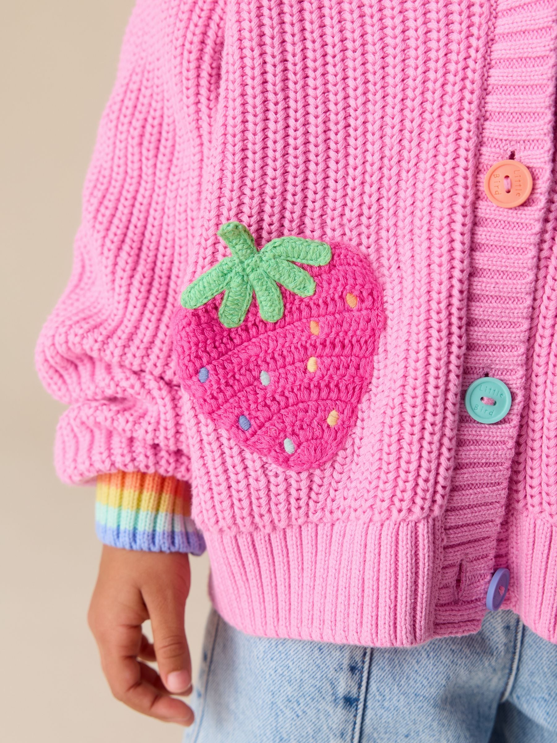 Dsiney Kidz - Little Bird by Jools Oliver Pink Knitted V-Neck Strawberry Cardigan image 3