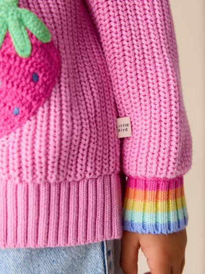 Dsiney Kidz - Little Bird by Jools Oliver Pink Knitted V-Neck Strawberry Cardigan image 4