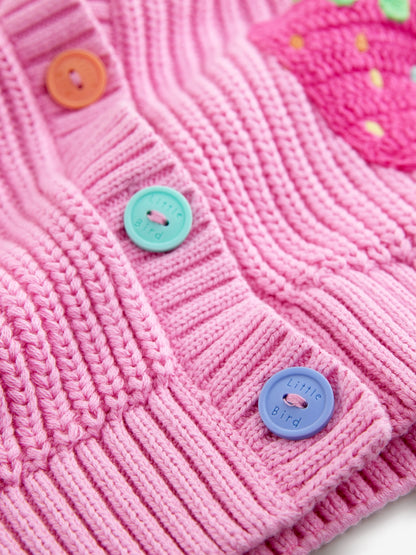 Dsiney Kidz - Little Bird by Jools Oliver Pink Knitted V-Neck Strawberry Cardigan image 5