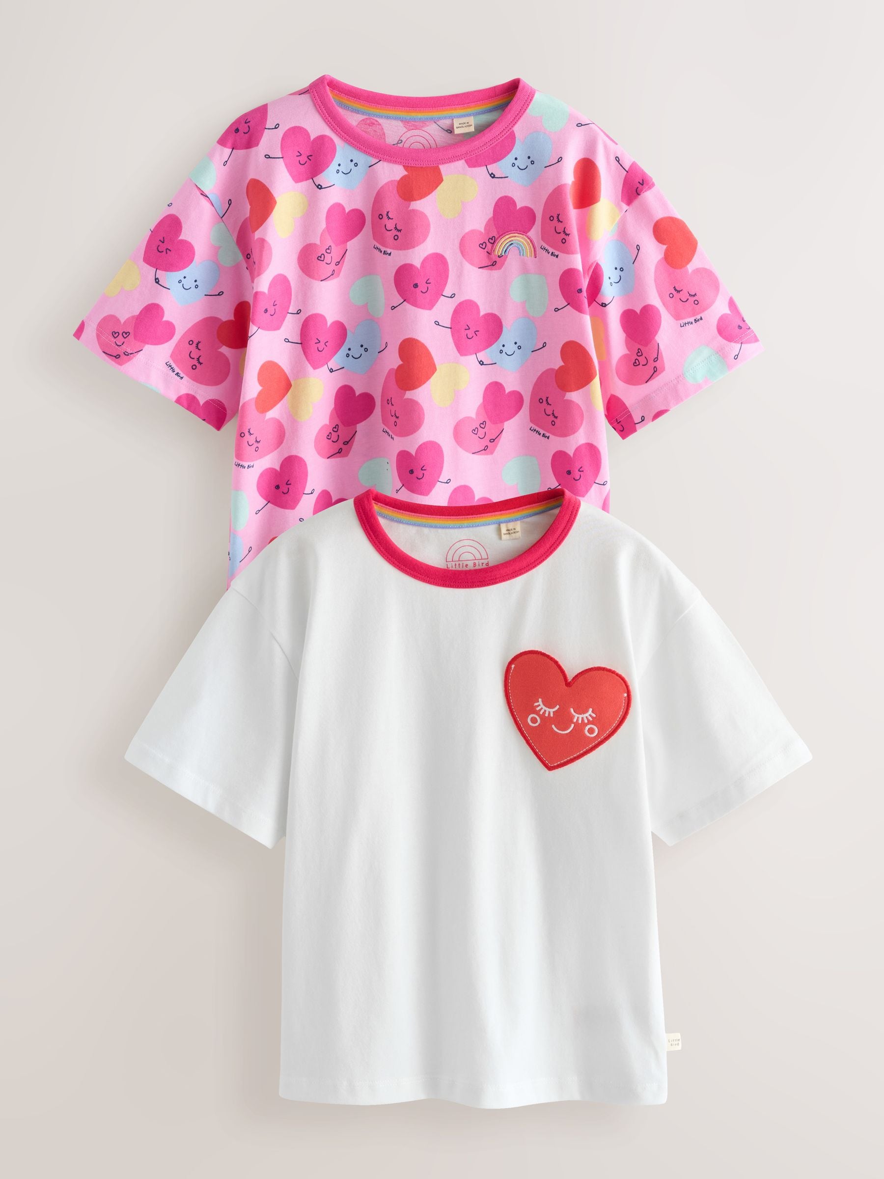 Little Bird by Jools Oliver White and Heart Print Jersey T-Shirt 2 Pack image 1