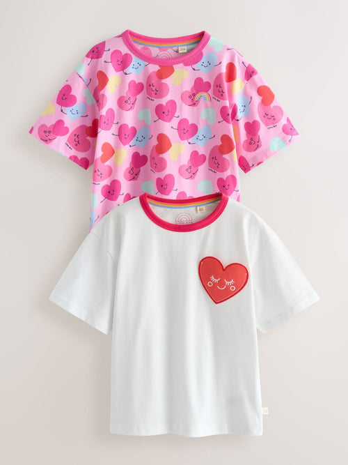 Little Bird by Jools Oliver White and Heart Print Jersey T-Shirt 2 Pack image 1
