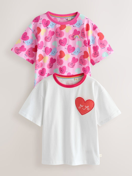 Little Bird by Jools Oliver White and Heart Print Jersey T-Shirt 2 Pack image 1