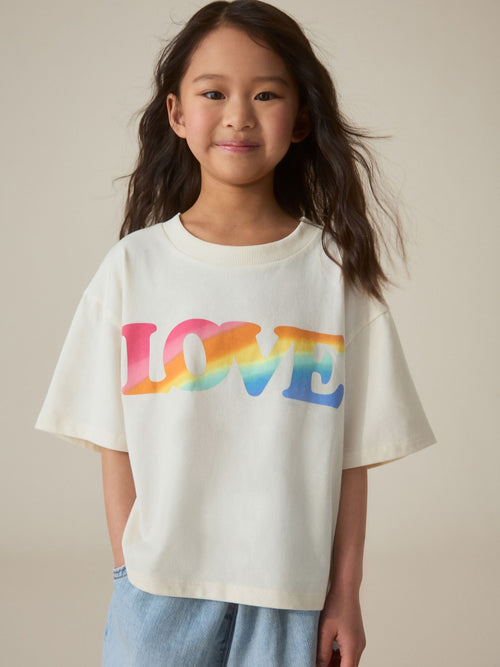 Little Bird by Jools Oliver Cream Rainbow Love Short Sleeve Jersey Slogan T-Shirt image 1