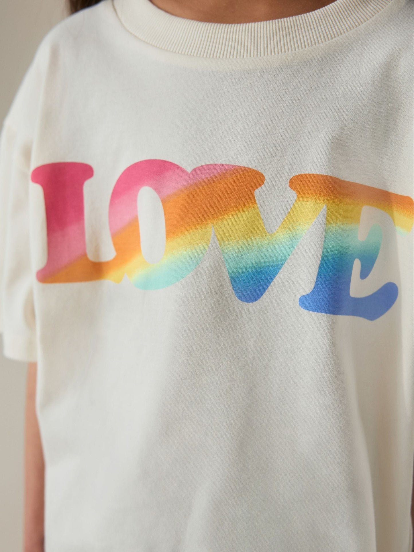 Little Bird by Jools Oliver Cream Rainbow Love Short Sleeve Jersey Slogan T-Shirt image 3