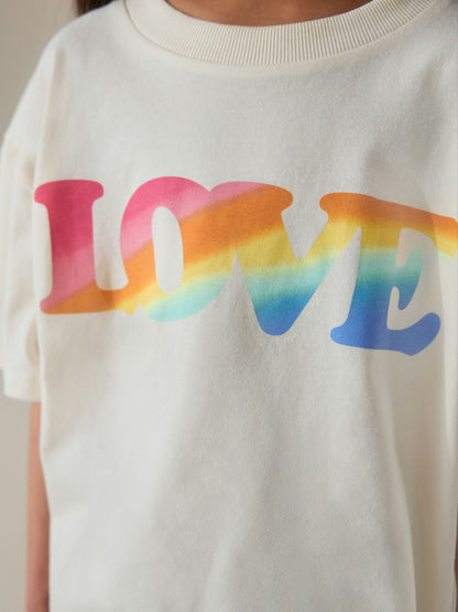 Little Bird by Jools Oliver Cream Rainbow Love Short Sleeve Jersey Slogan T-Shirt image 3