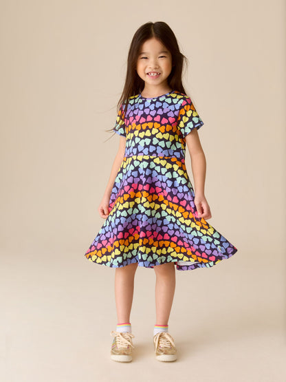 Little Bird by Jools Oliver Rainbow Hearts Short Sleeve Jersey Skater Dress image 1