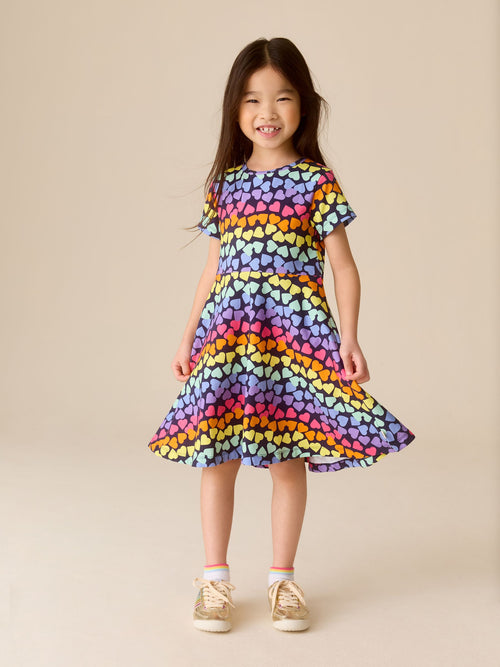 Little Bird by Jools Oliver Rainbow Hearts Short Sleeve Jersey Skater Dress image 1