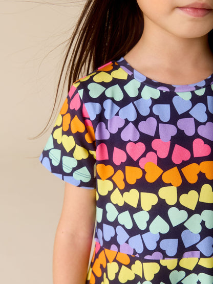 Little Bird by Jools Oliver Rainbow Hearts Short Sleeve Jersey Skater Dress image 2