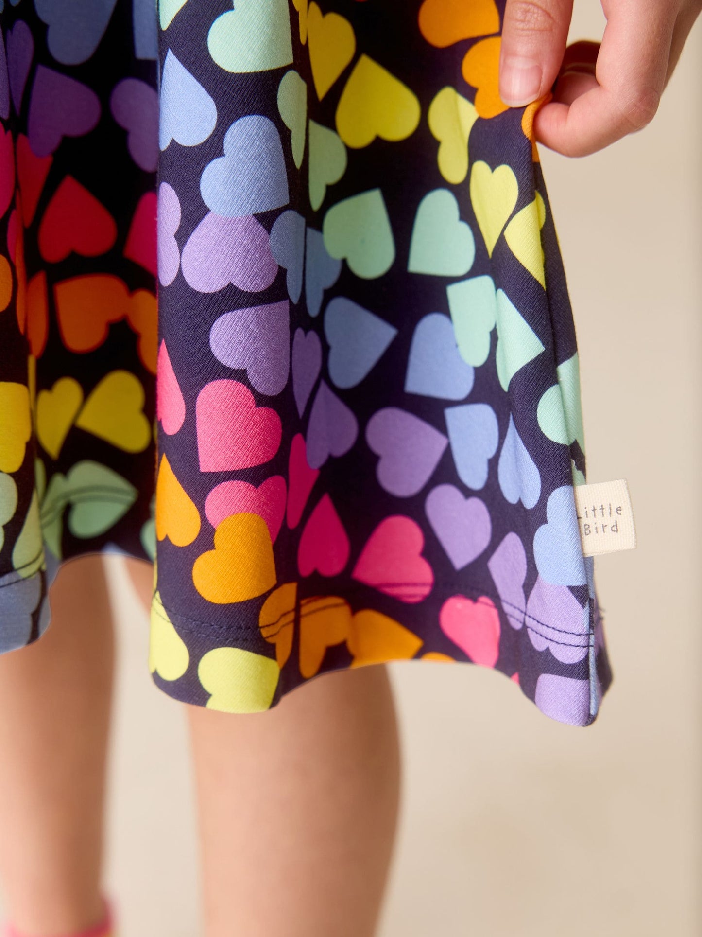 Little Bird by Jools Oliver Rainbow Hearts Short Sleeve Jersey Skater Dress image 3