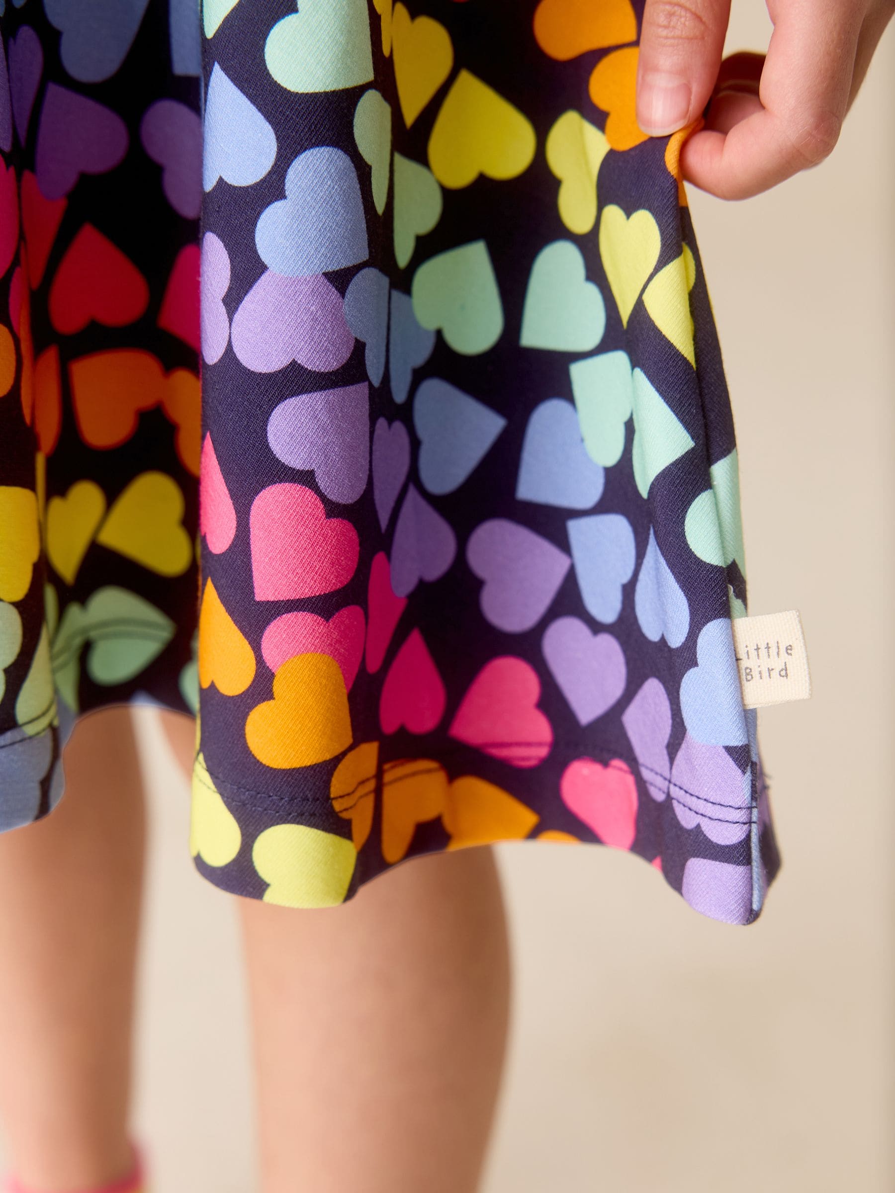 Little Bird by Jools Oliver Rainbow Hearts Short Sleeve Jersey Skater Dress image 3
