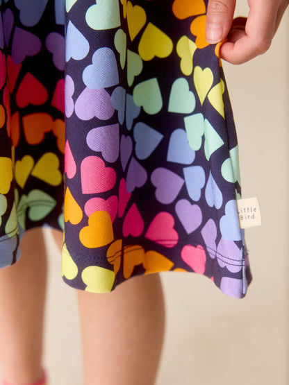 Little Bird by Jools Oliver Rainbow Hearts Short Sleeve Jersey Skater Dress image 3