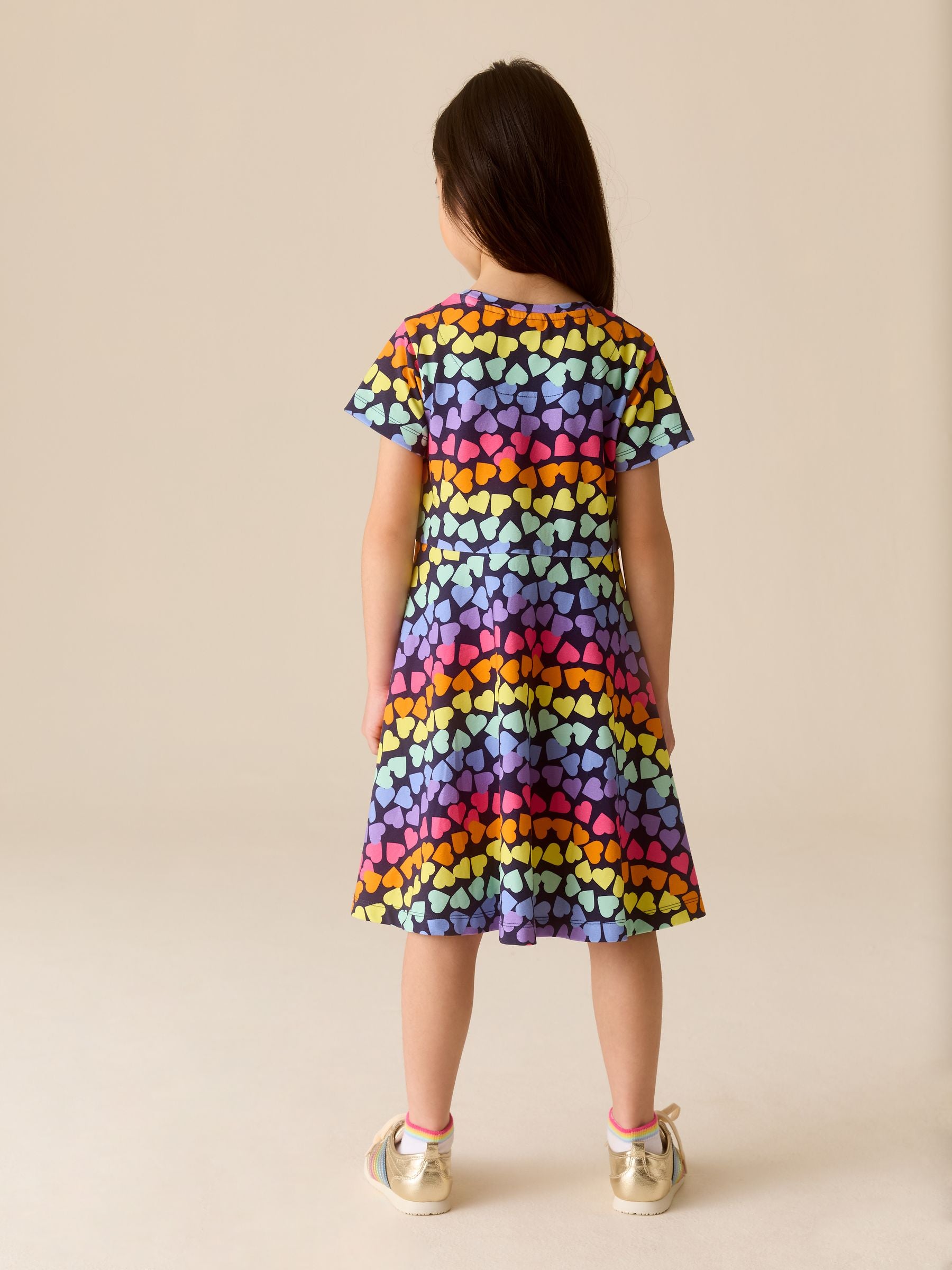 Little Bird by Jools Oliver Rainbow Hearts Short Sleeve Jersey Skater Dress image 4