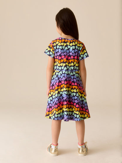 Little Bird by Jools Oliver Rainbow Hearts Short Sleeve Jersey Skater Dress image 4
