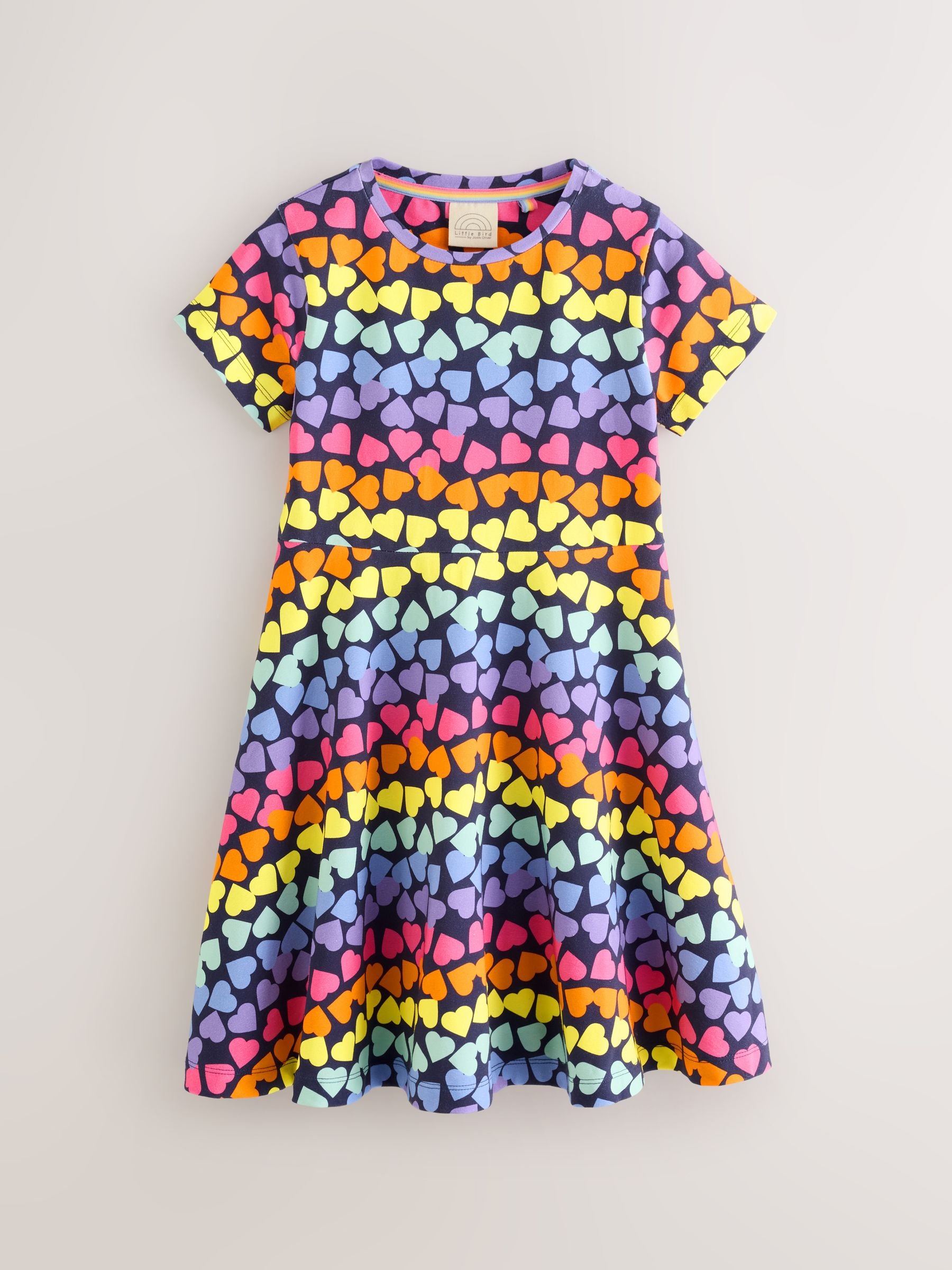 Little Bird by Jools Oliver Rainbow Hearts Short Sleeve Jersey Skater Dress image 5
