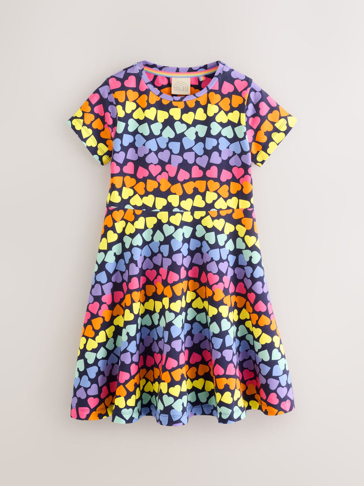 Little Bird by Jools Oliver Rainbow Hearts Short Sleeve Jersey Skater Dress image 5