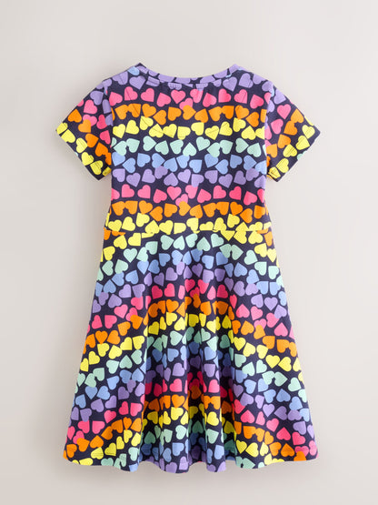 Little Bird by Jools Oliver Rainbow Hearts Short Sleeve Jersey Skater Dress image 6