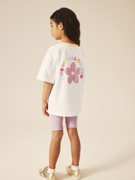 Little Bird by Jools Oliver Rainbow Print T-Shirt & Ribbed Cycling Shorts Set image 1