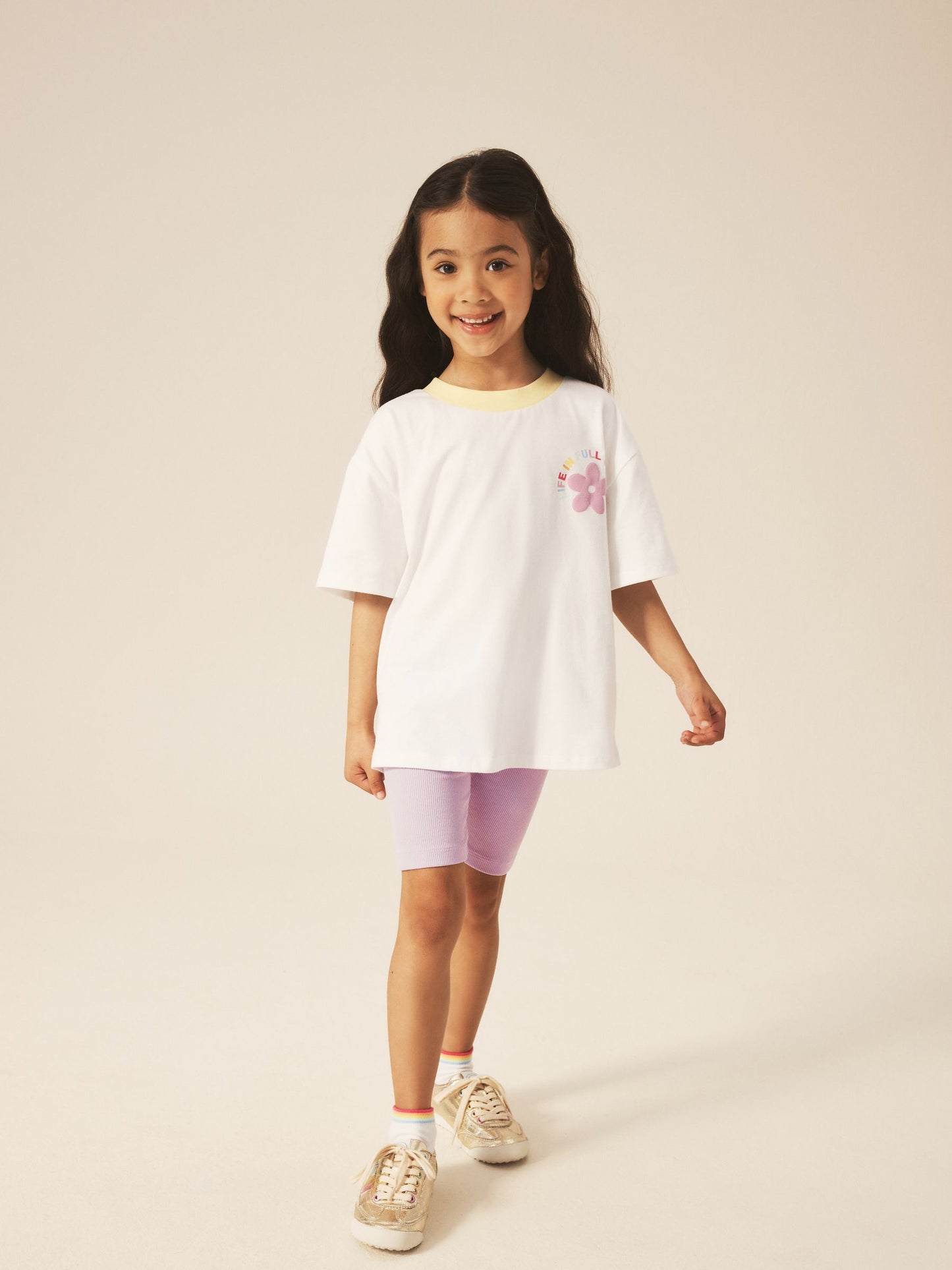 Little Bird by Jools Oliver Rainbow Print T-Shirt & Ribbed Cycling Shorts Set image 4