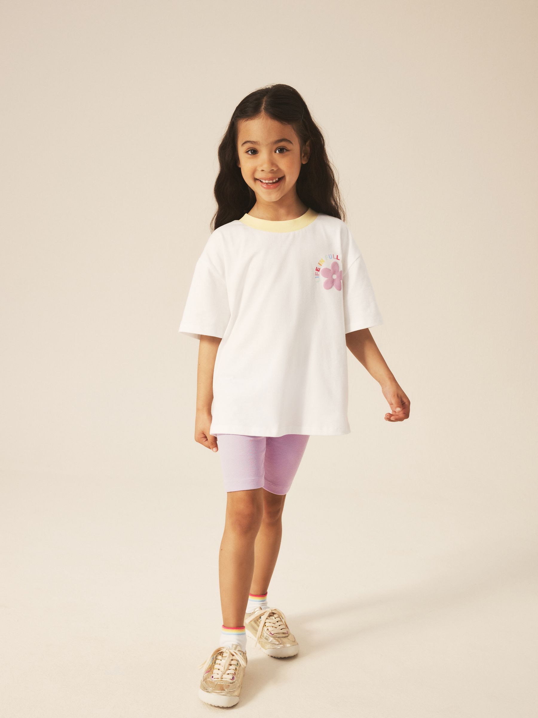 Little Bird by Jools Oliver Rainbow Print T-Shirt & Ribbed Cycling Shorts Set image 4