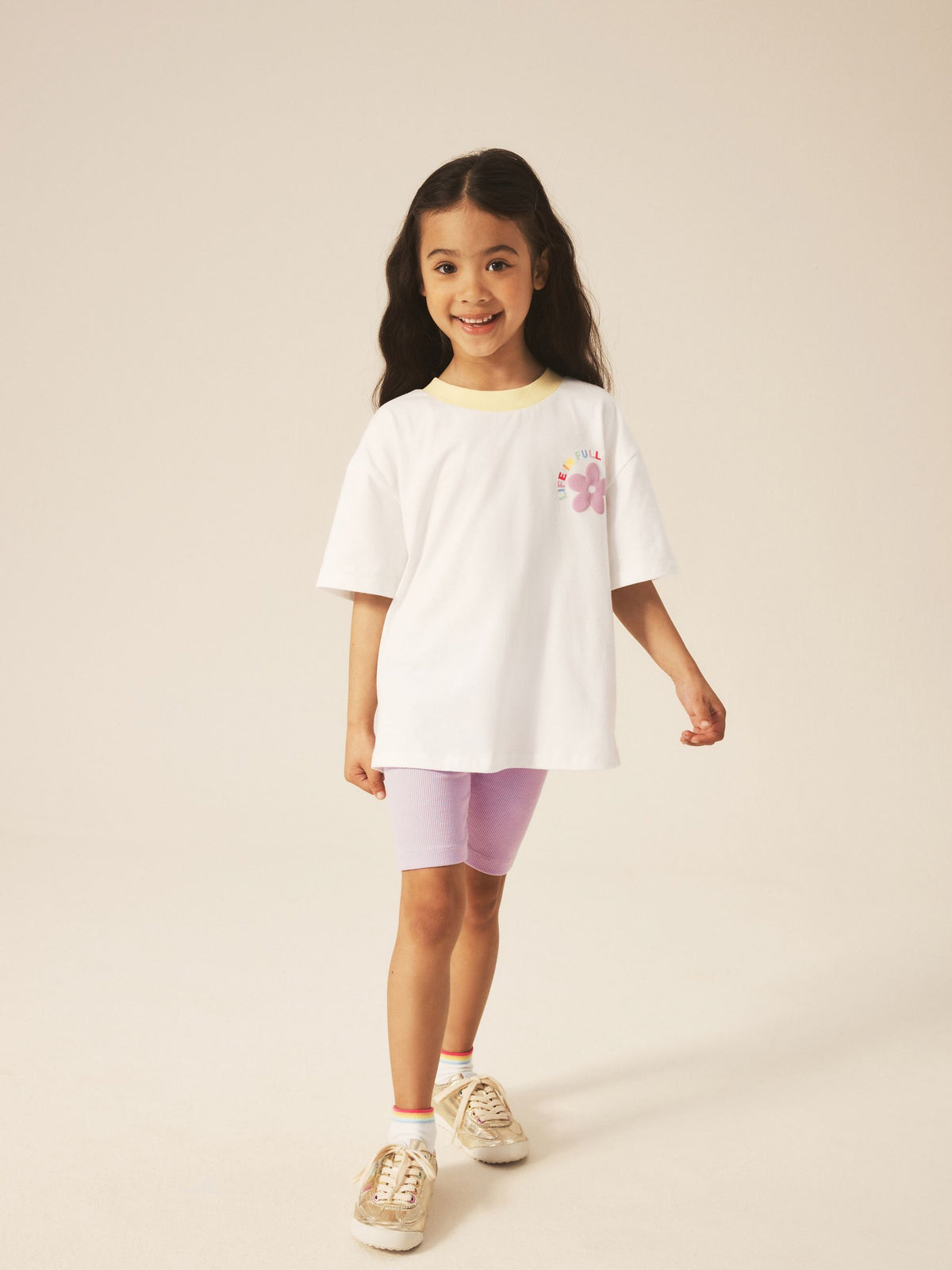 Dsiney Kidz - Little Bird by Jools Oliver Rainbow Print T-Shirt & Ribbed Cycling Shorts Set image 4