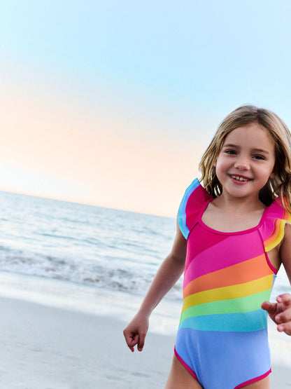 Little Bird by Jools Oliver Rainbow Swoosh Frill Strappy Swimsuit image 3