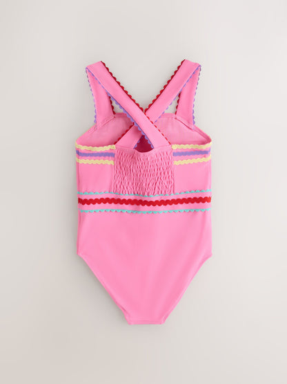 Little Bird by Jools Oliver Pink Rainbow Frill Strappy Swimsuit image 2
