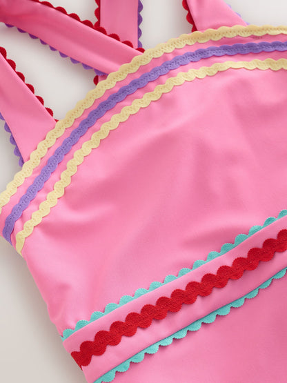 Little Bird by Jools Oliver Pink Rainbow Frill Strappy Swimsuit image 3