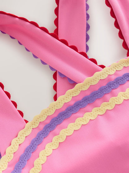 Little Bird by Jools Oliver Pink Rainbow Frill Strappy Swimsuit image 4